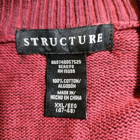 Vintage Structure $69 XXL 1/4 Quarter Zip Mock Neck 100% Cotton Burgundy Sweater - Picture 5 of 9